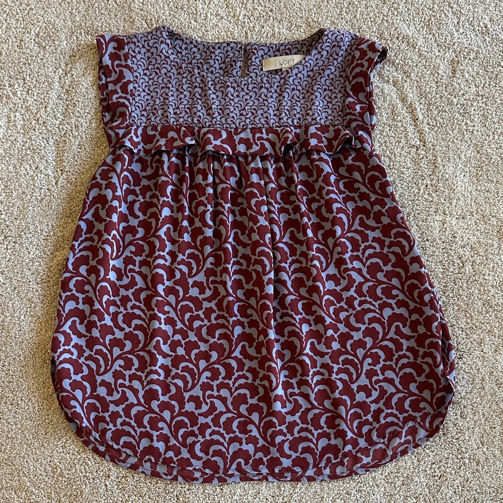 LOFT Maroon and Gray Patterned Top